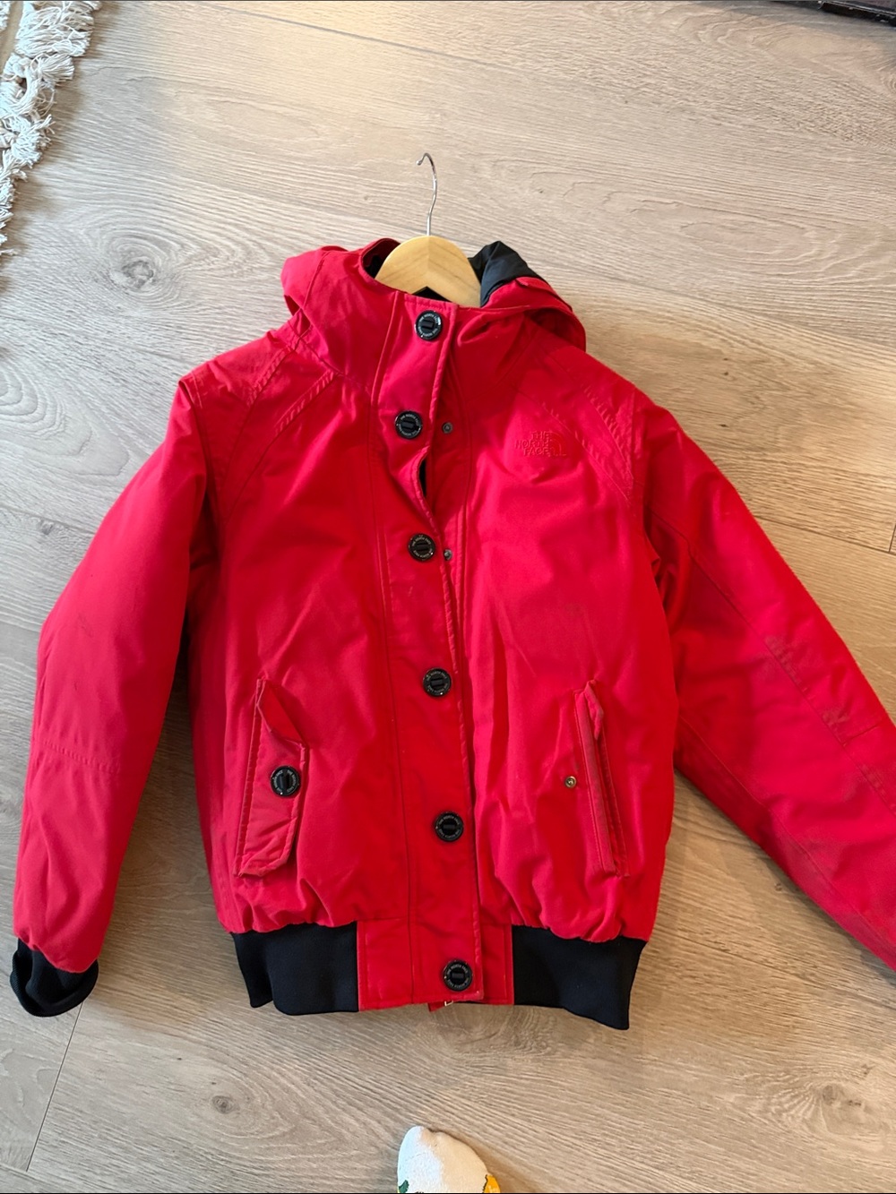 The North Face Bright Red Hooded Puffer Jacket